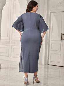 Modelyn Plus Contrast Sequin Butterfly Sleeve Dress - Dusty Purple - View 2