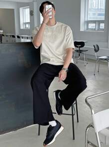 DAZY Men Letter Graphic Drop Shoulder Tee - Beige - View 6