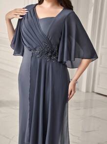 Modelyn Plus Contrast Sequin Butterfly Sleeve Dress - Dusty Purple - View 6