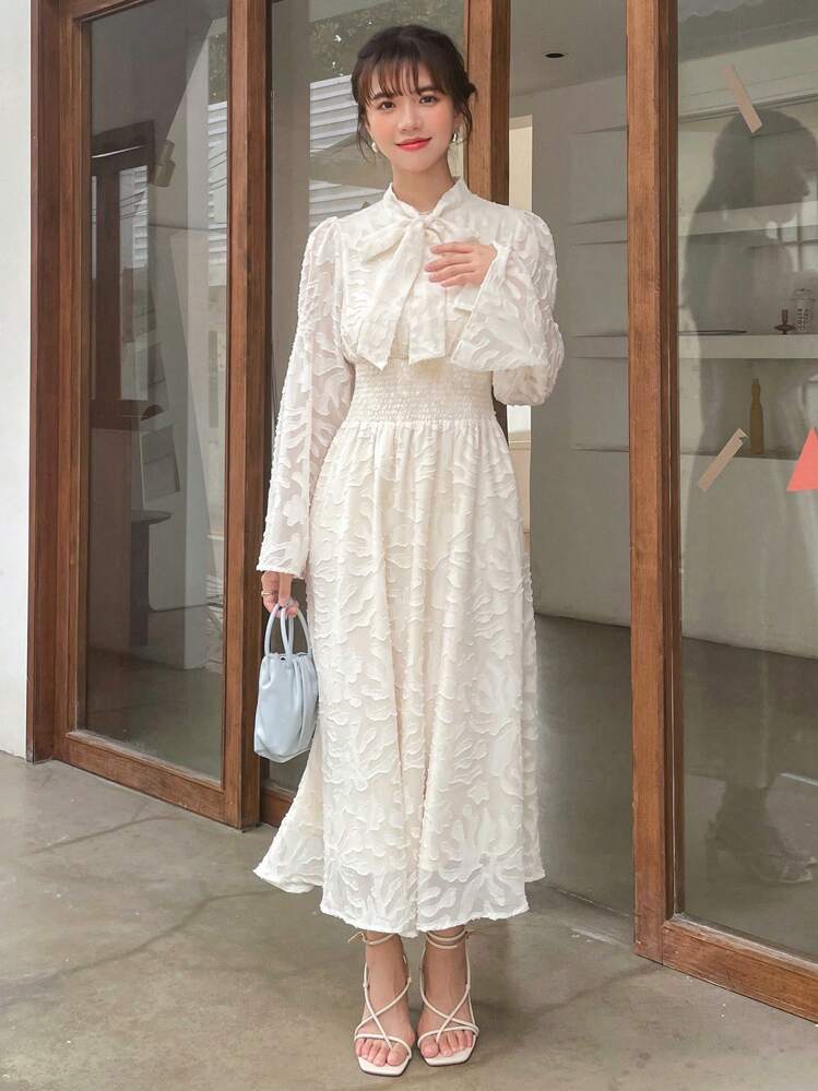 セール！【 】タイウエスト フリルヘム ドレス FRIFUL タイネック フリルトリム ドレス | SHEIN JAPAN