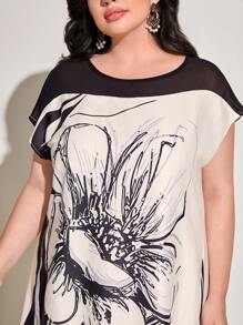 Al Najma Plus Floral Print Batwing Sleeve Dress - Multicolor - View 3