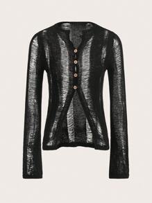 SHEIN EZwear Chất rắn Nút phía trước Áo len Mở Không có áo Top Cami - màu đen - Xem 1