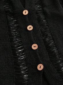 SHEIN EZwear Chất rắn Nút phía trước Áo len Mở Không có áo Top Cami - màu đen - Xem 4