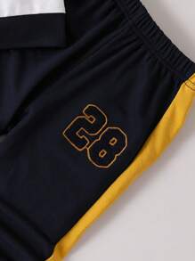 Young Boy Letter Graphic Colorblock Hoodie & Contrast Side Seam Sweatpants - Multicolor - View 4