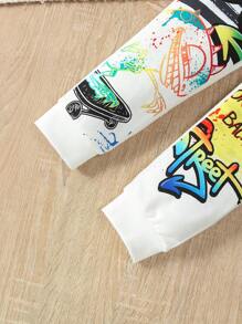 SHEIN Bộ hai mảnh cổ tròn tay áo thông thường cho cậu bé hoạt hình mát mẻ giản dị cho mùa thu - Nhiều màu - Xem 4