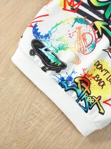 SHEIN Bộ hai mảnh cổ tròn tay áo thông thường cho cậu bé hoạt hình mát mẻ giản dị cho mùa thu - Nhiều màu - Xem 7