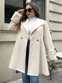 SHEIN Essnce Hơn Cổ áo Borg Nút đôi Áo khoác - Màu be - Xem 1