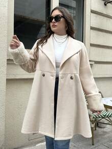 SHEIN Essnce Hơn Cổ áo Borg Nút đôi Áo khoác - Màu be - Xem 4