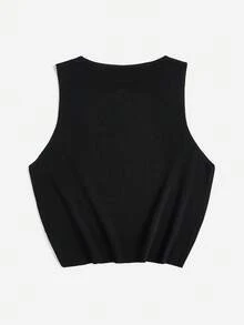 SHEIN Essnce Plus Solid Knit Top - Black - View 2