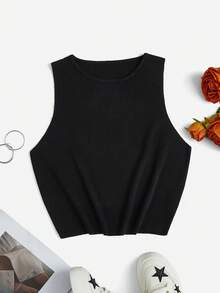 SHEIN Essnce Plus Solid Knit Top - Black - View 3