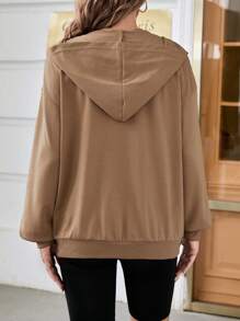SHEIN Maternity Zip Up Drop Shoulder Hooded Jacket - Camel - View 2