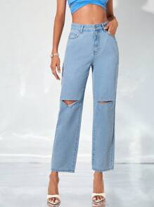 SHEIN Essnce High Waist Cut Out Straight Leg Jeans