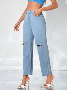 SHEIN Essnce High Waist Cut Out Straight Leg Jeans