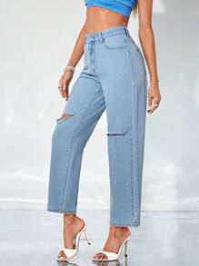 SHEIN Essnce High Waist Cut Out Straight Leg Jeans