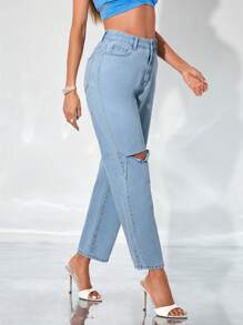 SHEIN Essnce High Waist Cut Out Straight Leg Jeans
