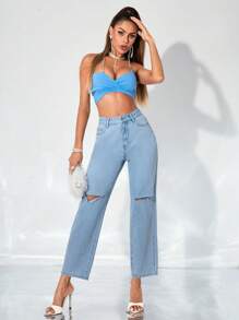SHEIN Essnce High Waist Cut Out Straight Leg Jeans