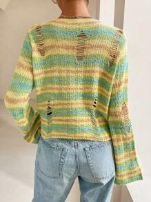 SHEIN Unity Space Dye Ripped Drop Shoulder Ripped Sweater Knit Pullover Fall Winter Outfit - Multicolor - View 2