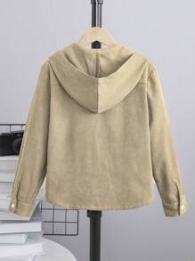 SHEIN 男大童翻蓋口袋連帽襯衫不帶T恤 - 杏色 - 查看 2