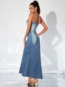 SHEIN BAE Vestido mezclilla de tirantes con cuenta detalle bustier