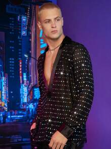 FeverCity Men Sequin Detail Sheer Top - Black - View 4