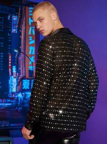 FeverCity Men Sequin Detail Sheer Top - Black - View 2