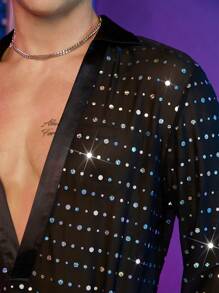 FeverCity Men Sequin Detail Sheer Top - Black - View 3