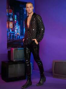 FeverCity Men Sequin Detail Sheer Top - Black - View 5