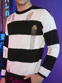 FeverCity Nam Hai âm Rách Thả vai Áo len - Đen và trắng - Xem 4