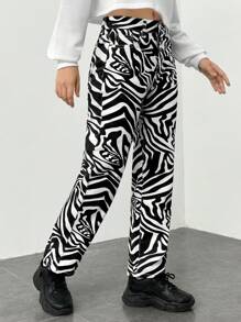 Teen Girl Zebra Striped Print Straight Leg Jeans - Black and White - View 4