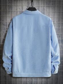 Manfinity RebelGame Men 1pc Flap Detail Drop Shoulder Corduroy Jacket - Baby Blue - View 2