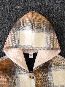Tween Boy 1pc Plaid Print Dual Pocket Hooded Overcoat - Multicolor - View 4