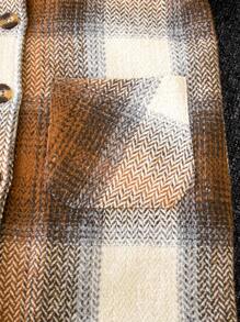 Tween Boy 1pc Plaid Print Dual Pocket Hooded Overcoat - Multicolor - View 5