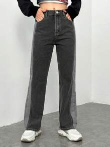 Teen Girl Slant Pocket Straight Leg Jeans - Dark Grey - View 1