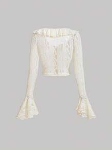 SHEIN MOD 休閒鈕扣 揉皺純色女士上衣 - 米色 - 查看 2