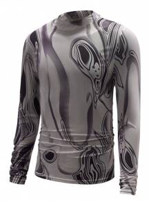 Manfinity LEGND Hombres Camiseta con estampado de dibujo de cuello alto de malla - Multicolor - Ver 1