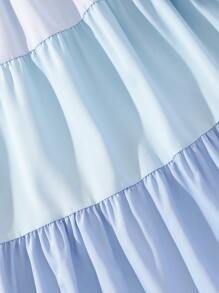 SHEIN Chica preadolescente Vestido con diseño fruncido de manga con volante bajo con fruncido - Celeste - Ver 6