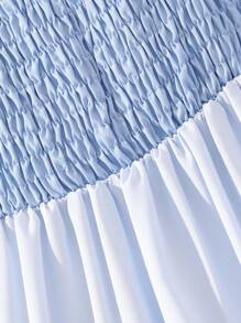 SHEIN Chica preadolescente Vestido con diseño fruncido de manga con volante bajo con fruncido - Celeste - Ver 7