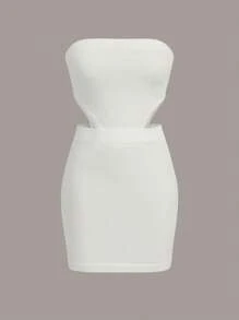 SHEIN EZwear Cut Out Waist Tube Bodycon Jumper Dress - White - View 3