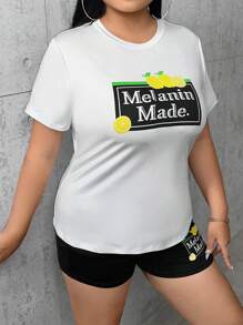 SHEIN SXY 大碼檸檬&字母圖案T恤和短褲 - 黑與白 - 查看 4