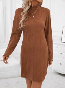 SHEIN Clasi 小高領落肩袖洋裝 - 棕色 - 查看 6