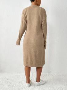 Chiquease Thả vai Dây rút Áo len Mở & Knit ngọn & Quần đùi dệt kim - Màu Khaki - Xem 2