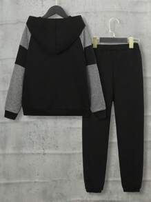 SHEIN Tween Boy Two Tone Raglan Sleeve Hoodie & Sweatpants