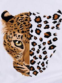 INAWLY Leopard Print Tee Graphic Cheetah Print Tees Women Tops - White - View 3