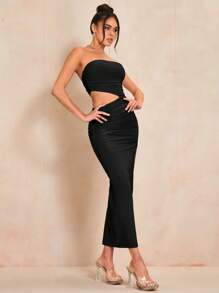SHEIN BAE Cut Out Split Thigh Tube Dress - Black - View 6