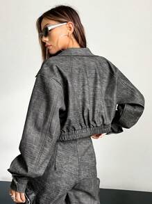 SHEIN X Danna Paola SHEIN ICON Cazadora crop unicolor con cremallera