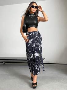 SHEIN X Danna Paola SHEIN ICON Falda cargo con estampado de dibujo con bolsillo lateral con solapa