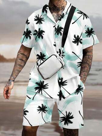 Manfinity 男士熱帶圖案襯衫&短褲不帶T恤