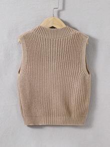 SHEIN Tween Boy Cable Knit V-neck Sweater Vest - Khaki - View 2