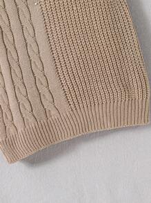 SHEIN Tween Boy Cable Knit V-neck Sweater Vest - Khaki - View 3