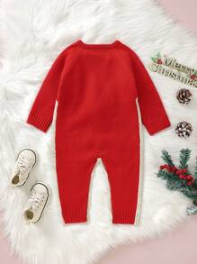 Đứa bé trai Mô hình Cartoon Chi tiết Nút Tay Raglan Đan Áo liền quần Đối với Giáng sinh - Đỏ - Xem 2